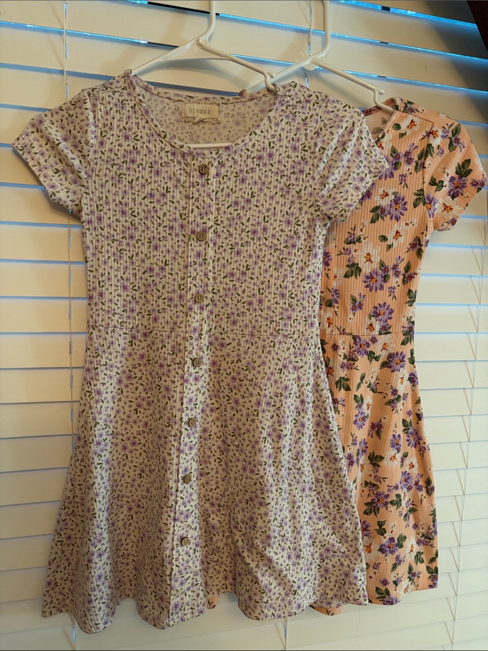 Btween Girls' Lavender and Peach Floral Button-Front Casual Dress